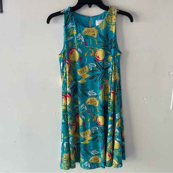 Pappagallo Dresses & Skirts - Papagallo blue citrus fruit print dress peaches lemons oranges 37834